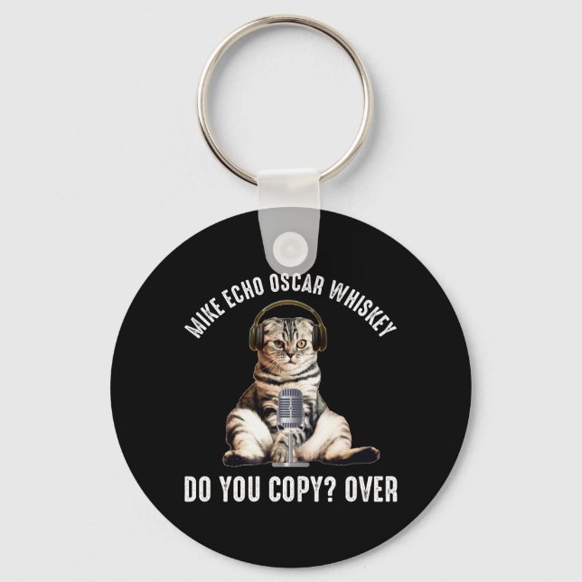 Mike Echo Oscar Whiskey Ham Radio Cat Key Ring (Front)
