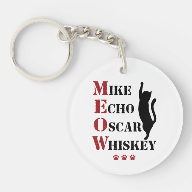 Mike Echo Oscar Whiskey MEOW Cat Key Ring (Front)