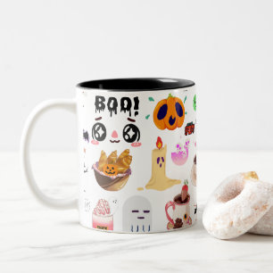Mikitiez anime cute coffee halloween croissant Two-Tone coffee mug