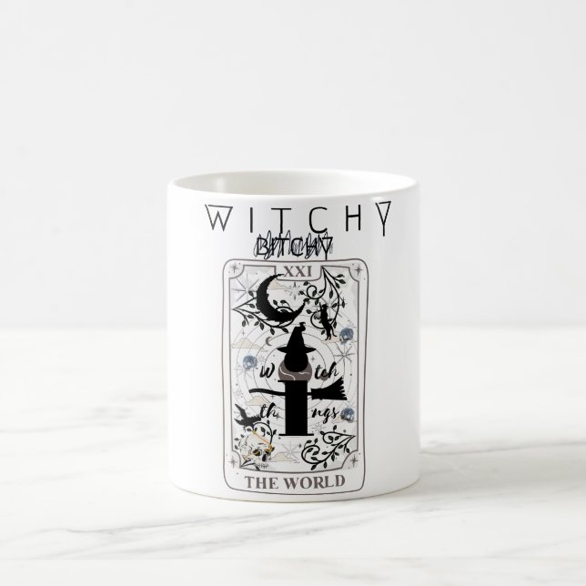Mikitiez basic witch witchy wizard tarotcard black coffee mug (Center)