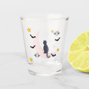 Mikitiez black cat bat halloween fall winter moon shot glass