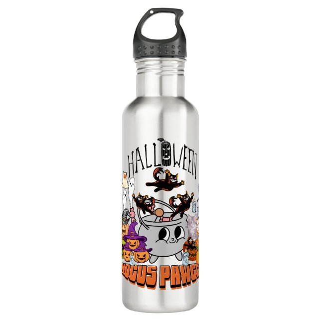 Mikitiez black cat spooky halloween vibes ghouls  710 ml water bottle (Front)
