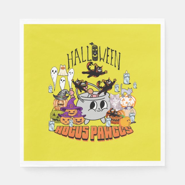 Mikitiez black cat spooky halloween vibes ghouls  napkin (Front)