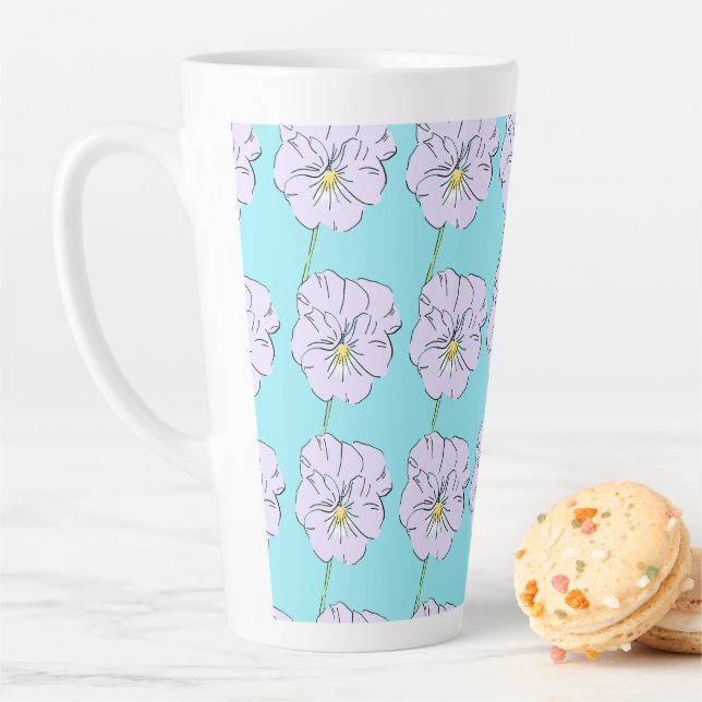 Mikitiez blue tiny little white flower pattern latte mug (In Situ)
