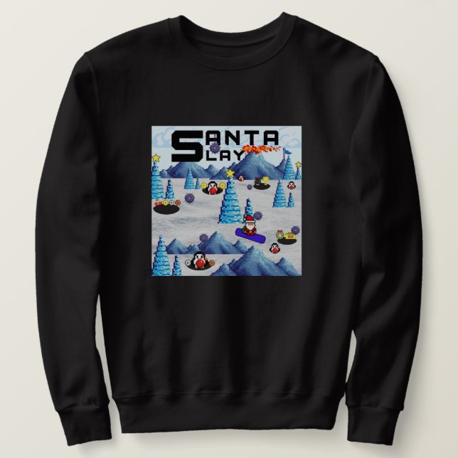 Mikitiez christmas santa snowboard crew penguin  sweatshirt (Design Front)