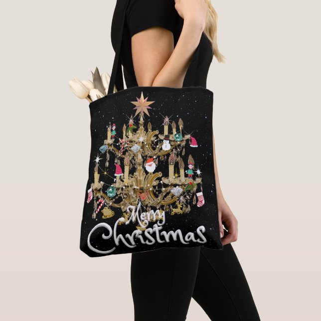 Mikitiez classicwhitechristmas light jollyholly tote bag (Close Up)
