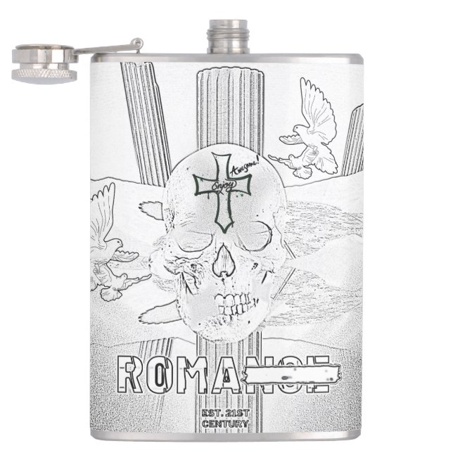 Mikitiez dreamer skull tatto rainbow rose rock hip flask (Opened)