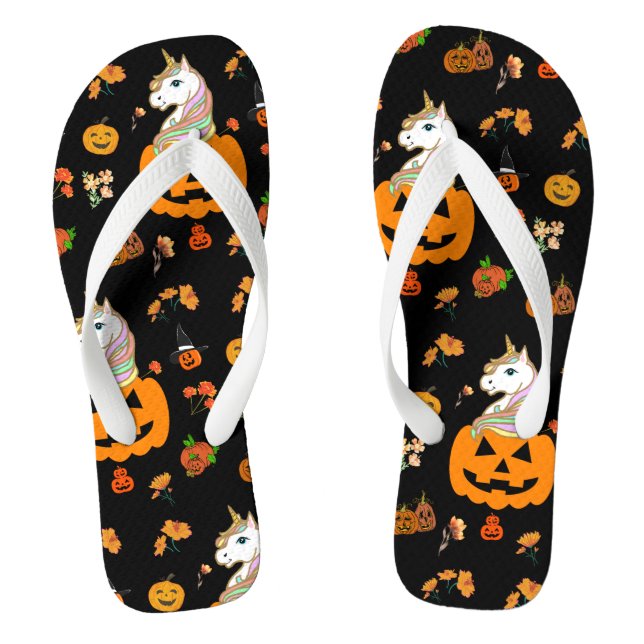 Mikitiez halloween unicorn spooky october fall  jandals (Footbed)