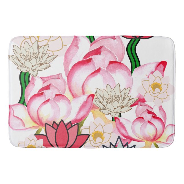 Mikitiez lotus rose flower garden bath mat (Front)