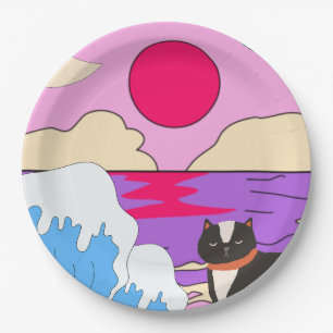 Mikitiez miami meow sunset vintage paper plate