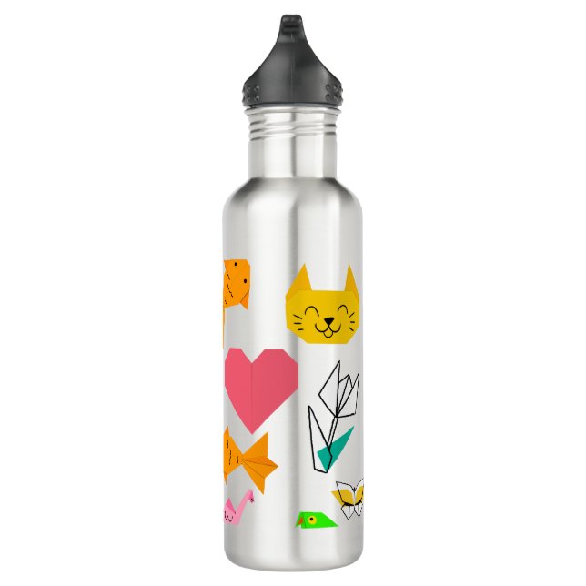 Mikitiez origami cancer summer jewel animal cat  710 ml water bottle (Right)
