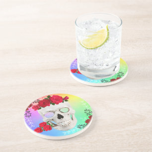 Mikitiez skull rose baroqueart rainbow rock  coaster