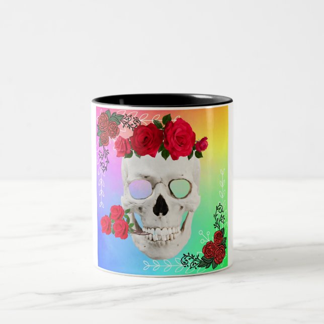 Mikitiez skull rose baroqueart rainbow rock Two-Tone coffee mug (Center)