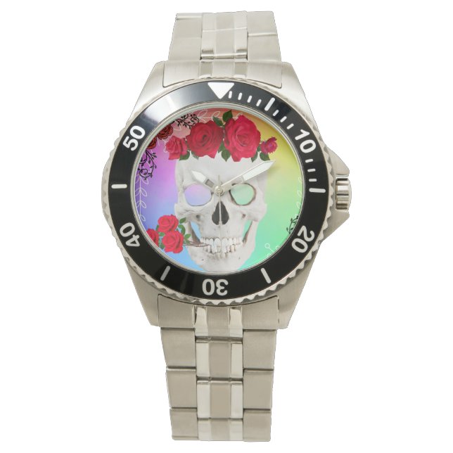 Mikitiez skull rose baroqueart rainbow rock  watch (Front)