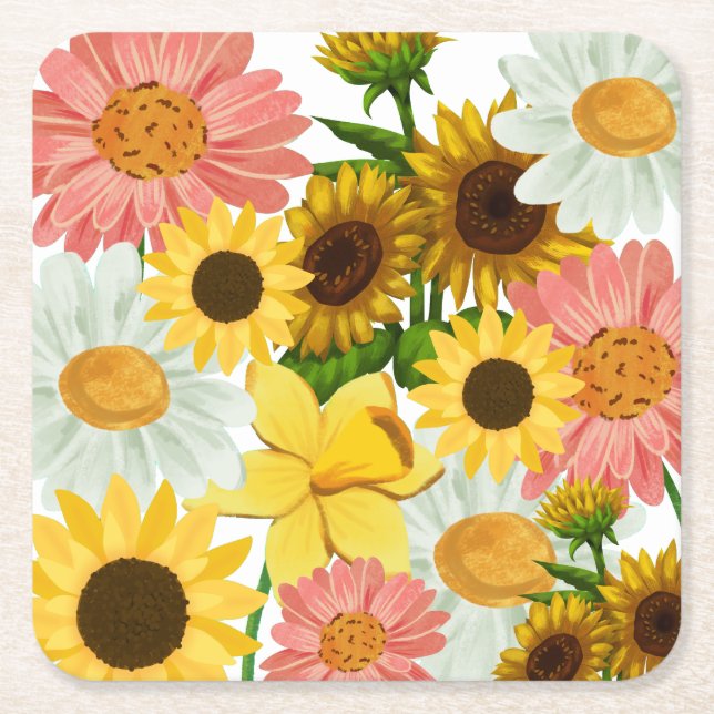 Mikitiez summer flower vacation  square paper coaster (Front)