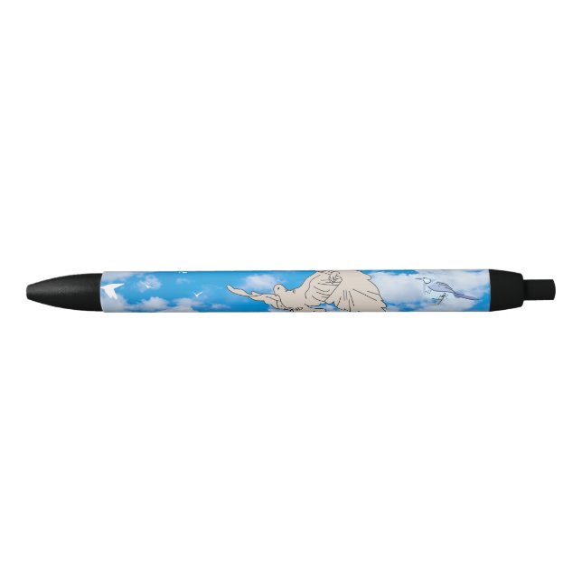 Mikitiez white bird blue sky summer beach freedom black ink pen (Front)