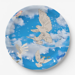 Mikitiez white bird blue sky summer beach freedom  paper plate