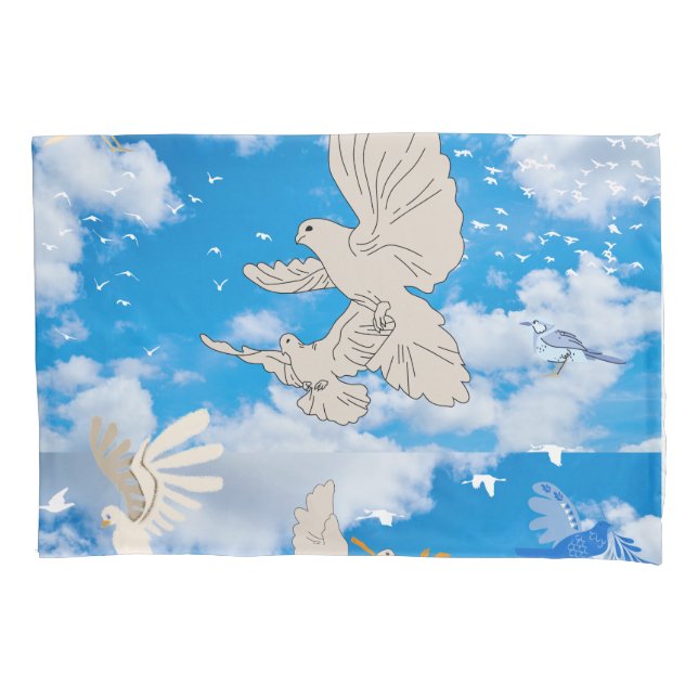 Mikitiez white bird blue sky summer beach freedom  pillowcase (Front)