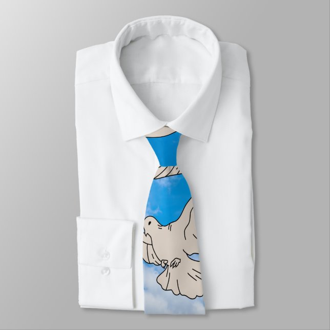 Mikitiez white bird blue sky summer beach freedom tie (Tied)
