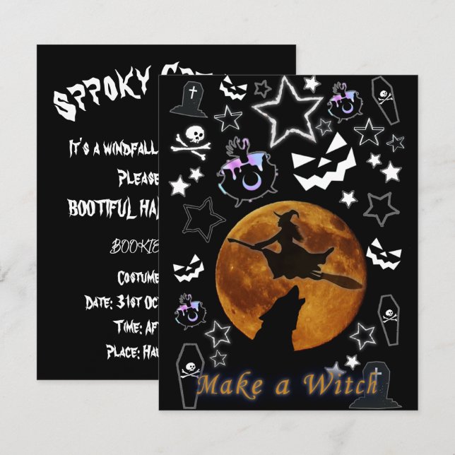 Mikitiez witch wizard halloween fullmoon  invitation (Front/Back)