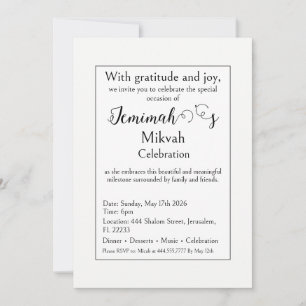 Mikvah Celebration Invitation, Modern Simple Clean Invitation