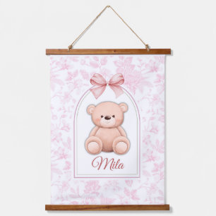 Mila   Custom Pink Teddy Bear Nursery Design  Hanging Tapestry