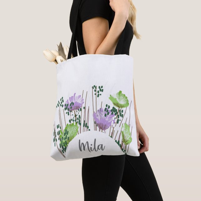 Mila Floral Monogram Tote Bag (Close Up)