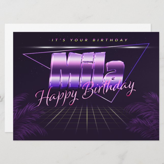 Mila Name First Name lilac retro card birthday (Front/Back)