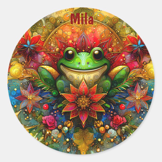 MILA ~ SHINY Christmas FROG ~  Classic Round Sticker (Front)
