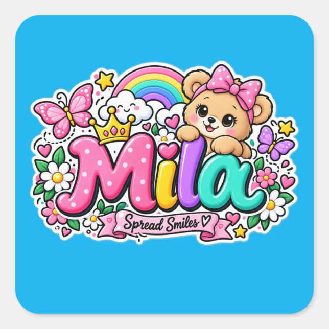 Mila Smiles Cute Teddy Bear Personalised sticker (Front)