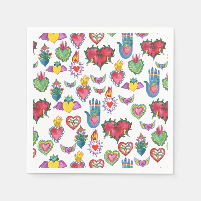 Milagros Flaming Hearts Watercolor Valentines Love Napkin (Front)