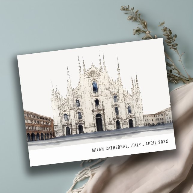 Milan Cathedral Italy Watercolor Italian Travel Postcard (Creator Uploaded)