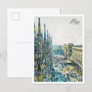 Milan Italy Beautiful Oil Paint City Postcard