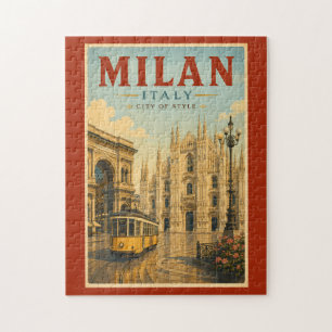 Milan Italy Cathedral Illustration Travel Art Jigsaw Puzzle