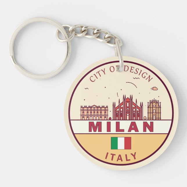Milan Italy City Skyline Emblem Key Ring (Front)
