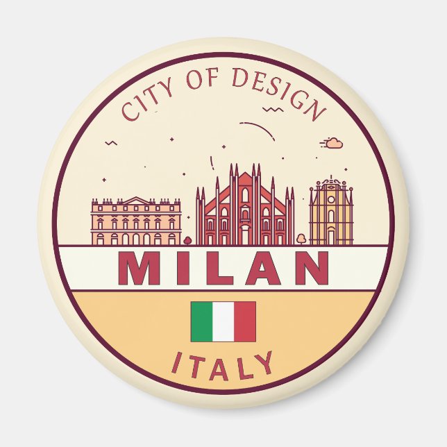 Milan Italy City Skyline Emblem Magnet (Front)