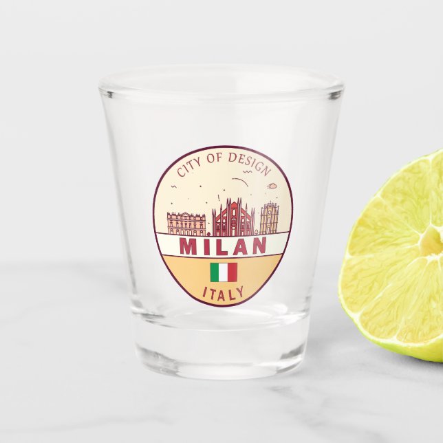 Milan Italy City Skyline Emblem Shot Glass (Front)