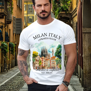 Milan Italy Lombardia Region Watercolor Landscape T-Shirt