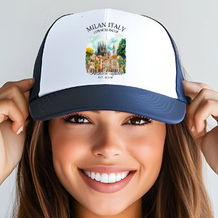 Milan Italy Lombardia Region Watercolor Landscape Trucker Hat