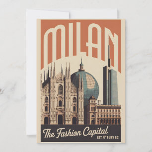 Milan Italy Retro Skyline Cityscape Travel  Holiday Card