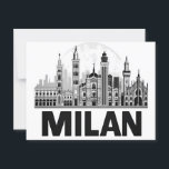 Milan Italy Skyline Postcard<br><div class="desc">Celebrate the charm and grandeur of Milan with this detailed city skyline design featuring iconic landmarks like the Duomo di Milano and historic Italian architecture. The sleek black-and-white style paired with the Italian flag adds a refined, modern touch. Perfect for Italy lovers, world travelers, or anyone with a heart for...</div>