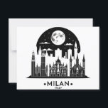 Milan Italy Skyline Postcard<br><div class="desc">Celebrate the charm and grandeur of Milan with this detailed city skyline design featuring iconic landmarks like the Duomo di Milano and historic Italian architecture. The sleek black-and-white style paired with the Italian flag adds a refined, modern touch. Perfect for Italy lovers, world travelers, or anyone with a heart for...</div>