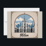 Milan Italy Skyline Postcard<br><div class="desc">Celebrate the charm and grandeur of Milan with this detailed city skyline design featuring iconic landmarks like the Duomo di Milano and historic Italian architecture. The sleek black-and-white style paired with the Italian flag adds a refined, modern touch. Perfect for Italy lovers, world travelers, or anyone with a heart for...</div>