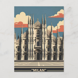 Milan Italy Travel Art – Duomo Cathedral City Holiday Postcard