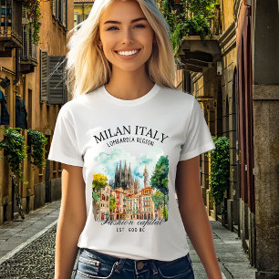 Milan Italy Watercolor Skyline – Fashion Capital  Tri-Blend Shirt
