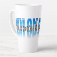 Milan label composed of Milan skyline in Italy