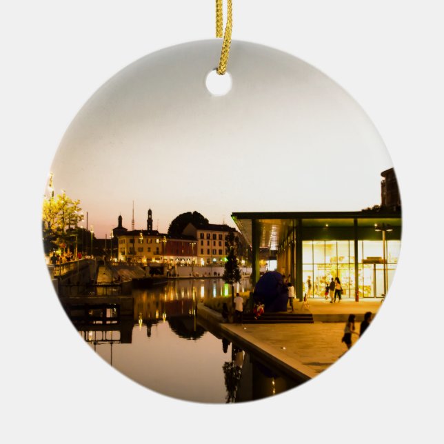 Milan overlooking the canal ceramic tree decoration (Front)