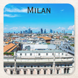Milan skyline in Italy Square Paper Coaster