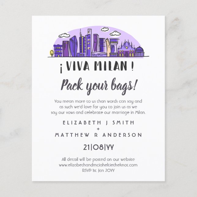 MILAN Skyline Wedding Handdrawn Invitation Budget (Front)