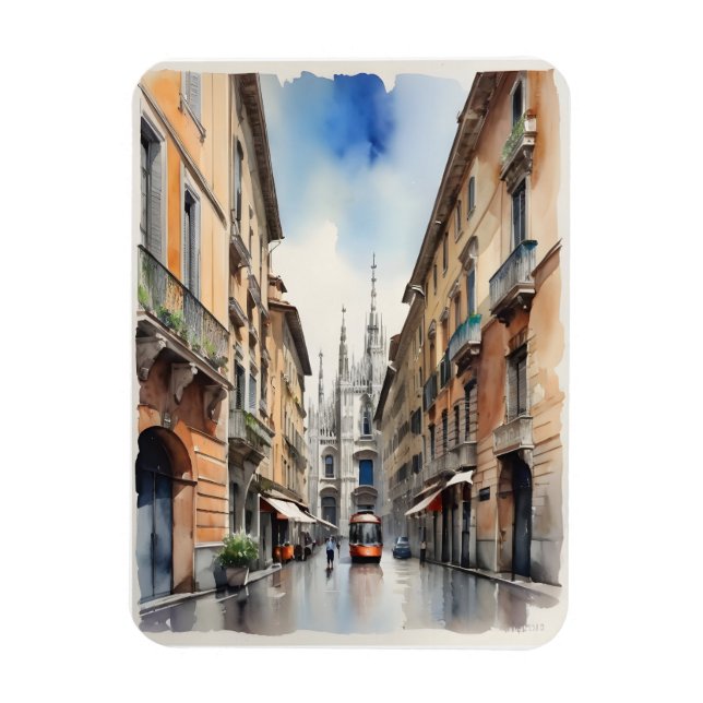 Milan watercolor art magnet (Vertical)